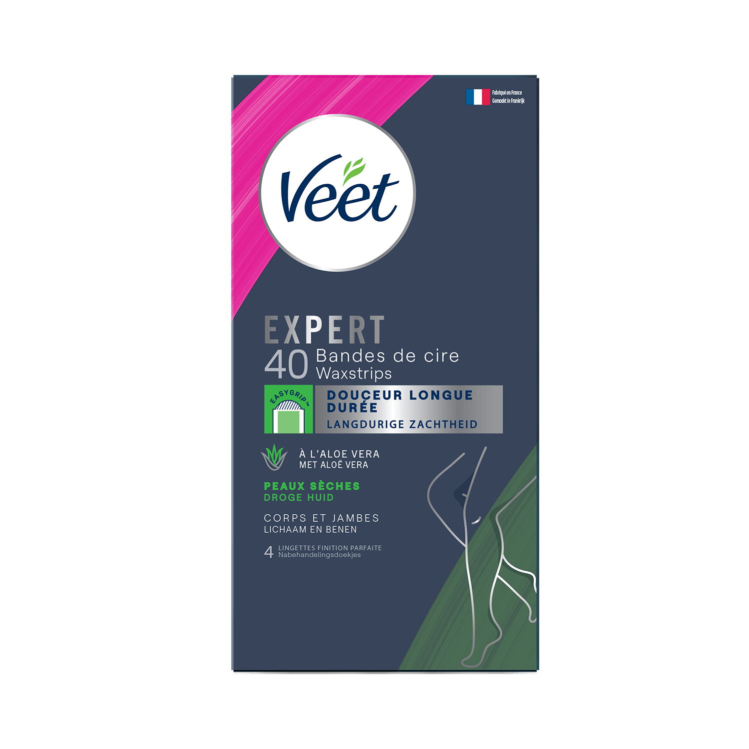 Veet Expert Bandes de cire froide pour peaux sèches - Jambes & Corps x40 | Veet